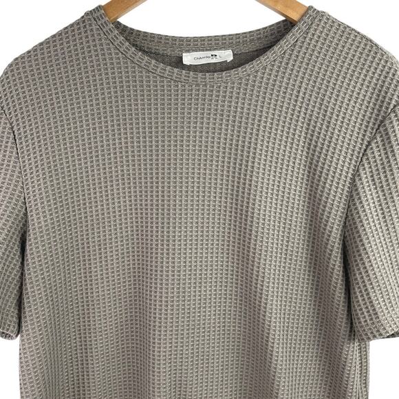 Chamkprl Mens Beige Waffle Knit Short Sleeve Basic Casual T Shirt Tee Top Size L - Picture 3 of 5